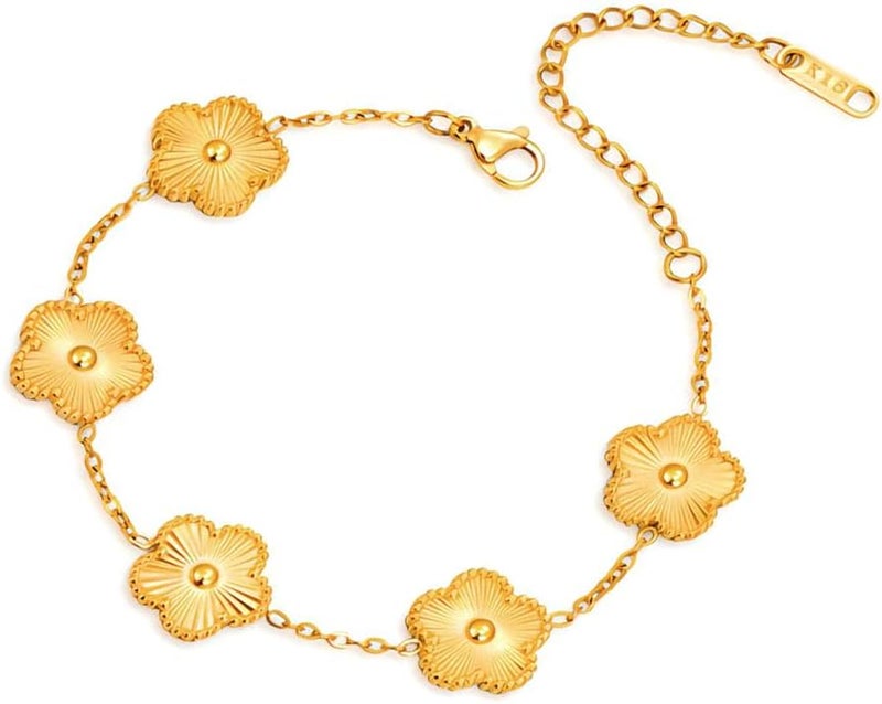 FLY FEI 18K Gold-Plated Four Leaf Clover Bracelet for Women,Adjustable lucky Bracelet Set Jewelry Gift-Hypoallergenic Charm for Birthdays, Wellness & Daily Wear - Image 1
